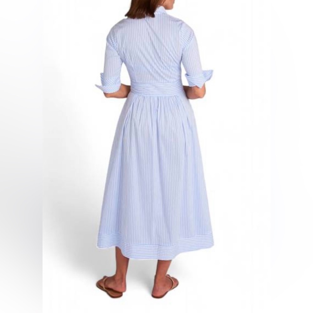 CK Bradley Blue Striped Midi Shirt Dress - Classic Button-Front - Picture 9 of 9